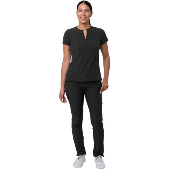Scrub Set for Women - Notched V-Neck Scrub Top & Skinny Cargo Scrub Pants - Picture 5 of 8
